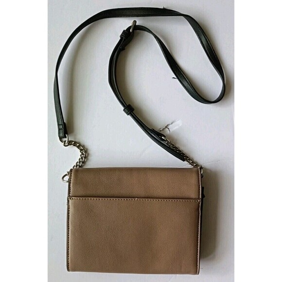 Nine West Mittens Crossbody Bag Wallet Purse Brown Beige Chain Strap Minimalist - Picture 2 of 11